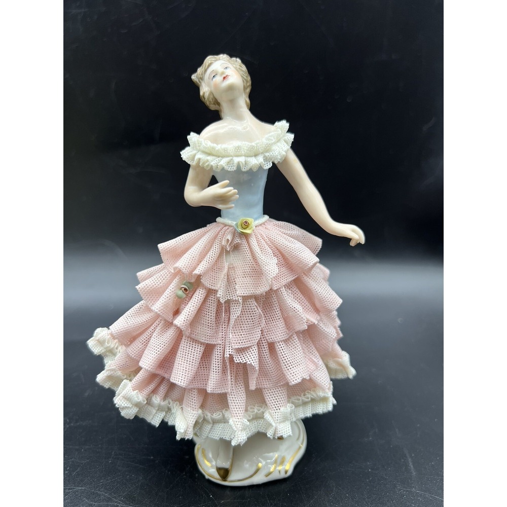 Antique Dresden Germany Porcelain Ballerina Lace Statue Figurine Artwork 7"